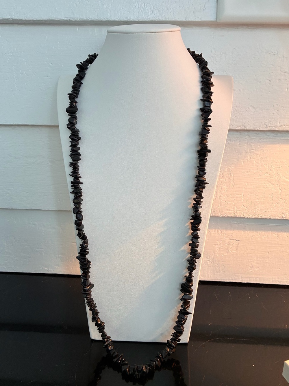 Genuine Black Agate Tumbled Nugget Chip Necklace, 32” - No Clasp